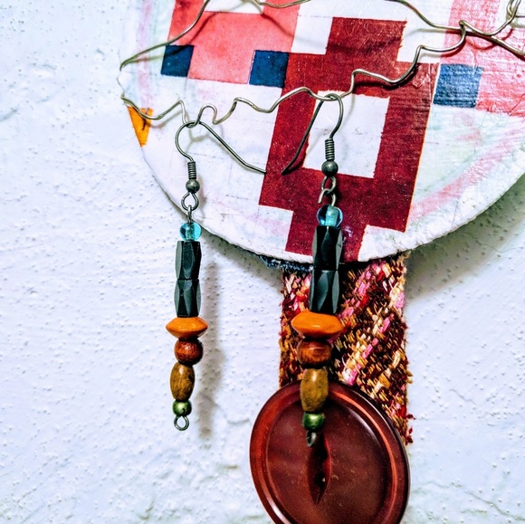 Moving SALE-Onyx Geo Wooden Beaded Drop Earrings - Picture 4 of 4